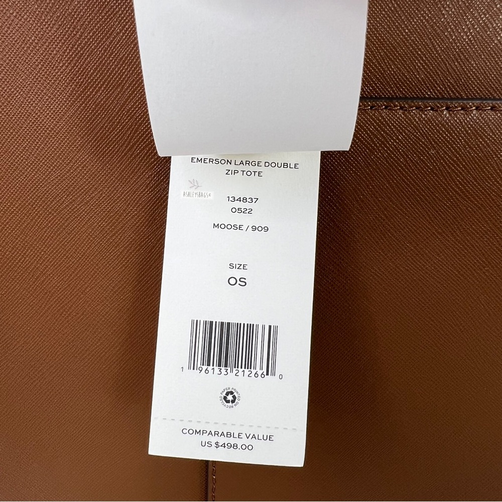 Tory Burch Emerson Large Double Zip Tote & Emerson Slim Wallet In Moose Brown - Picture 12 of 16